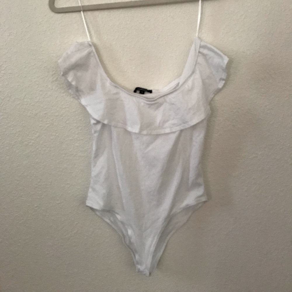 White Ruffled Off-the-shoulder Bodysuit